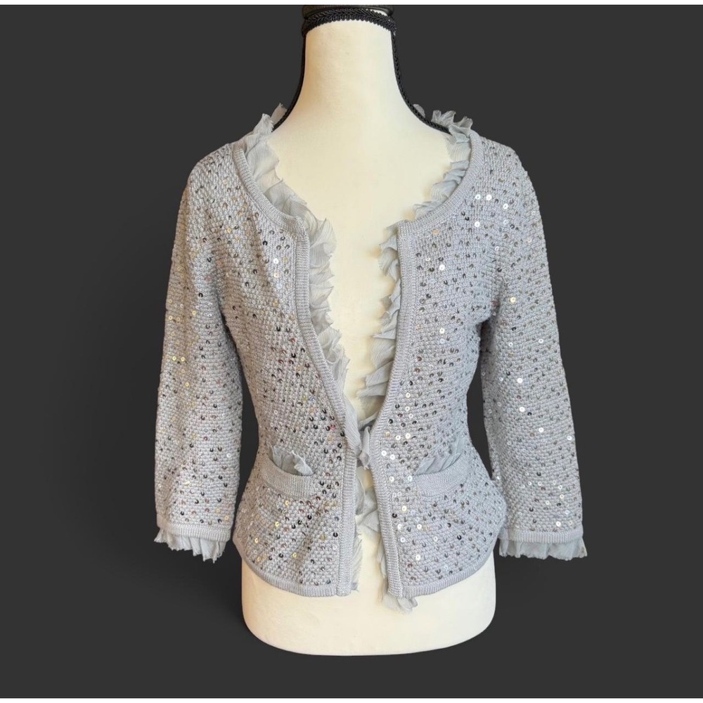 WHBM Gray Sequin 3/4 Sleeve‎ Cardigan